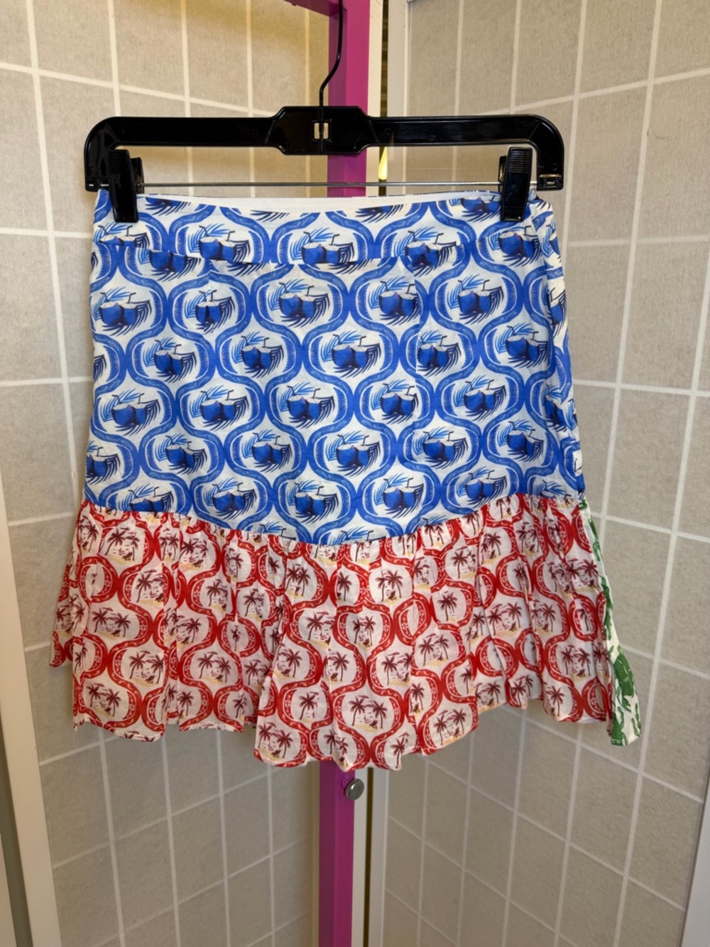 FARM RIO SKIRT SET Summer Multicolor Mix-Print Blouse in Blue, Red, Green - Picture 6 of 16